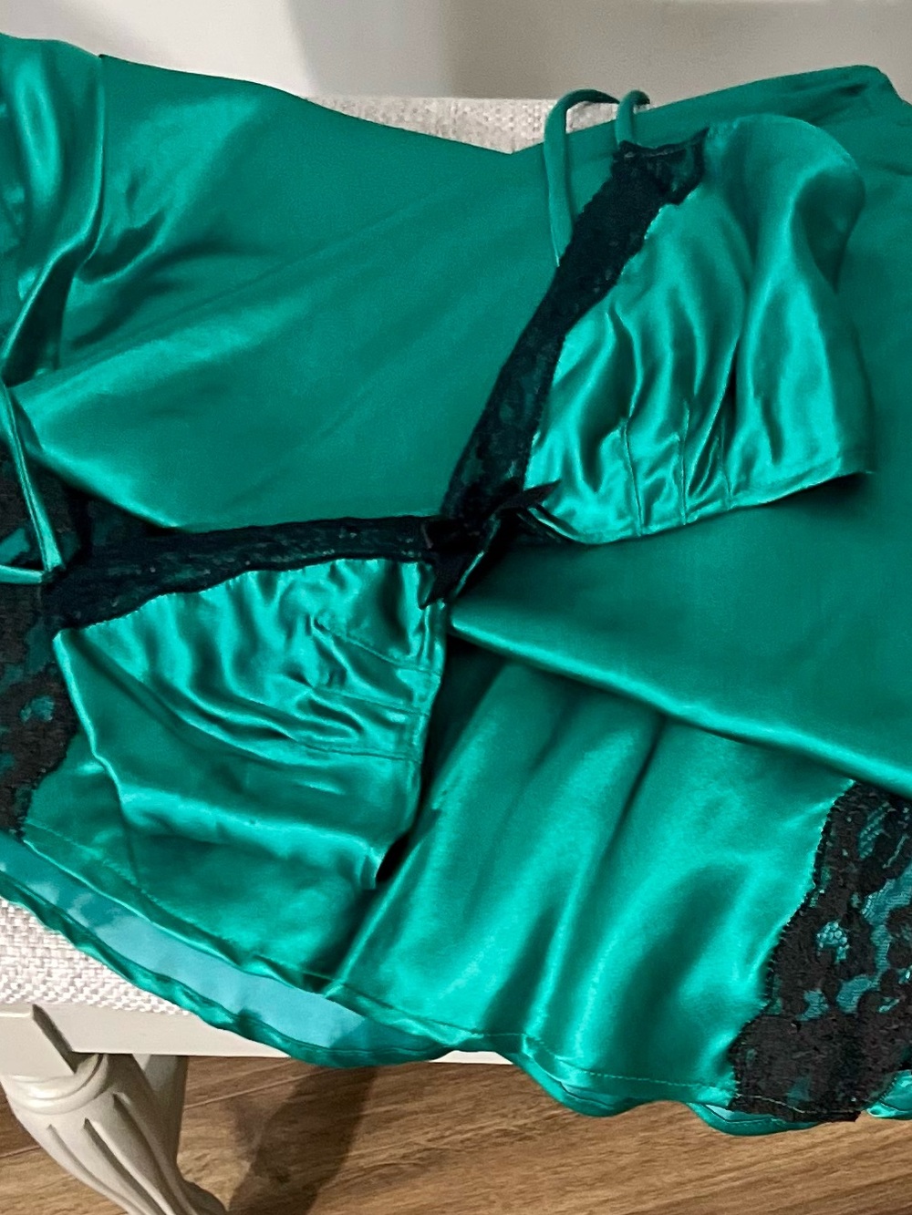 Emerald Green Silk Skirt & Bralette Set